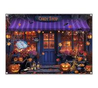 ZTHMOE Fabric 7x5ft Halloween Candy Shop Photography Backdrop Magic Witch Background Pumpkin Lantern Night Party Decorations Maple Leaves Photo Booth Banner