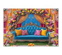 ZTHMOE Fabric 7x5ft Indian Pooja Traditional Wedding Photography Backdrop Orange Marigold Flowers Hindu Diwali Background Bridal Shower Party Decoratins Photo Props