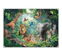 ZTHMOE Fabric 7x5ft Jungle Forest Animals Photography Backdrop Tropical Rainforest Safari Background Wild Party Decorations Kids Event Photo Banner Props