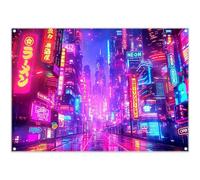 ZTHMOE Fabric 7x5ft Neon Night City Street Photography Backdrop Japanese Night Lights Anime Cityscape Building Background Adults Party Decorations Photo Props