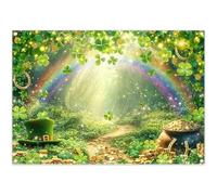 ZTHMOE Fabric 7x5ft St. Patrick's Day Photography Backdrop Spring Shamrock Hat Forest Rainbow Lucky Day Gold Coins Irish Glitter Background Festival Party Decorations Photo Props