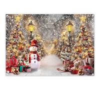 ZTHMOE Fabric 7x5ft Winter Christmas Tree Bokeh Photography Backdrop Xmas Forest Snowman Street Lamp Snowflake Background Family New Year Eve Party Decorations Photo Banner Booth