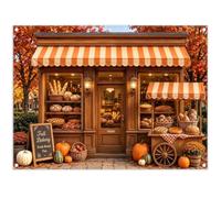 ZTHMOE Fabric 8x6ft Fall Bakery Photography Backdrop Bread Pumpkin Banner | Autumn Dessert Shop Cake Pie Background, Thanksgiving Day Maple Leaves Party Decorations, Family Photo Props, Grommets, 1PC