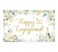 ZTHMOE Fabric 96x60inch Happy Engagement Backdrop She Said Yes Green Leaves Rose Diamond Champagne Background Wedding Bride to Be Party Decorations Photo Banner Booth