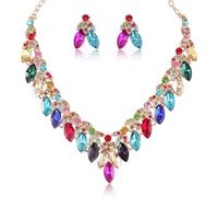 Zthread Crystal Floral Statement Necklace Earring Rhinestone Bib Collar Chunky Necklace Bridal Wedding Jewelry Set, One Sine, Crystal Rhinestone, Crystal