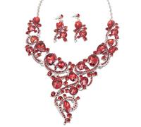 Zthread Crystal Flower Rib Statement Necklace Rhinestone Vintage Chucky Necklace and Dangle Earrings Jewerly Set, One size, Zinc, Crystal