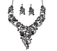 Zthread Crystal Flower Rib Statement Necklace Rhinestone Vintage Chucky Necklace and Dangle Earrings Jewerly Set, One size, Zinc, Crystal