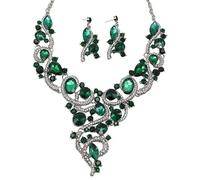 Zthread Crystal Flower Rib Statement Necklace Rhinestone Vintage Chucky Necklace and Dangle Earrings Jewerly Set, One size, Zinc, Crystal