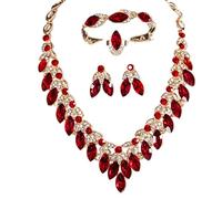 Zthread Crystal Rhinestone Bridal Jewelry Set, 4 Pieces, Necklace Earrings Bracelet Ring, Floral Statement Design, One Sine, Crystal, Crystal