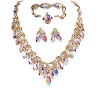 Zthread Crystal Rhinestone Bridal Jewelry Set, 4 Pieces, Necklace Earrings Bracelet Ring, Floral Statement Design, One Sine, Crystal, Crystal