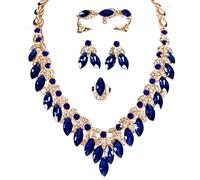 Zthread Crystal Rhinestone Bridal Jewelry Set, 4 Pieces, Necklace Earrings Bracelet Ring, Floral Statement Design, One Sine, Crystal, Crystal