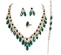 Zthread Crystal Rhinestone Bridal Jewelry Set, 4 Pieces, Necklace Earrings Bracelet Ring, Floral Statement Design, One Sine, Crystal, Crystal