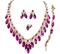 Zthread Crystal Rhinestone Bridal Jewelry Set, 4 Pieces, Necklace Earrings Bracelet Ring, Floral Statement Design, One Sine, Crystal, Crystal