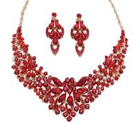 Zthread Crystal Rhinestone Rib Statement Necklace Earrings Set, Beaded Chunky Collar Necklace, Fashion Jewelry Accessories for Women, Acrylic, acrylic