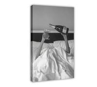ZTIAFKL Woman Drinking Wine in Bed Pub Canvas Poster Bedroom Decor Landscape Office Room Decor Gift 24x36inch(60x90cm)