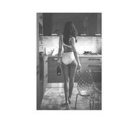 ZTIAFKL Woman Drinking Wine in Kitchen Black And White Canvas Poster Bedroom Decor Landscape Office Room Decor Gift 24x36inch(60x90cm)
