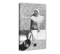 ZTIAFKL Woman Drinking Wine in Pool Black And White Canvas Poster Bedroom Decor Landscape Office Room Decor Gift 12x18inch(30x45cm)