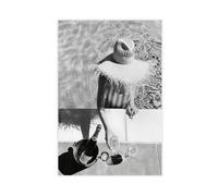 ZTIAFKL Woman Drinking Wine in Pool Black And White Canvas Poster Bedroom Decor Landscape Office Room Decor Gift 12x18inch(30x45cm)
