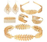 ZTING 6 Pieces Goddess Costume Accessories Set Goddess Headband Gold Leaf Bangle Bracelet Gold Earring Armband Greek Roman Laurel Leaf Branch Hair Clips Romantic Grecian Costume Accessories
