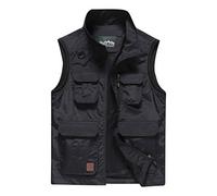ZTJ-Lighting Mens Lightweight Travel Vests, Quick Dry Casual Zip Gilet Jacket with Multi Pockets, Multifunction Work Collar Vest for Photo Fishing Safari Sports,Black,L