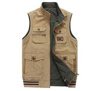 ZTJ-Lighting Men's Multi Pocket Vest Outdoor Waistcoat Cotton Jacket Fishing Camping Outerwear Sleeveless Top Traveling Photography Hiking Gilet, Grande Taille M-9XL,khaki,9XL