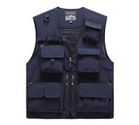 ZTJ-Lighting Men's Outdoor Vest, 100% Cotton Quick Dry Gilet, Casual Hollow Out Thin Jacket with 15 Multi Pocket for Fishing Traveling Photography Camping Hunting Waistcoat,blue,XL