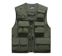 ZTJ-Lighting Men's Outdoor Vest, 100% Cotton Quick Dry Gilet, Casual Hollow Out Thin Jacket with 15 Multi Pocket for Fishing Traveling Photography Camping Hunting Waistcoat,green,6XL