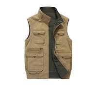 ZTJ-Lighting Men's Vest Outdoor, 100% Nylon Sleeveless Top Jacket with Multi Pocket, Casual Waistcoat for Camping Fishing Traveling Photography Hiking Gilet, M-8XL,khaki,8XL