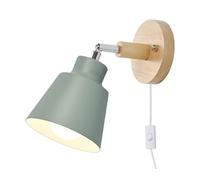ZTKBH Nordic Minimalist Rotation Wall Lamp, Wood Metal Plug in Wall Sconces W/Switch Wall Mounted Lighting Fixture for Kids Bedroom Bedside Reading Living Room Corridor Hotel(Green)