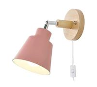 ZTKBH Nordic Minimalist Rotation Wall Lamp, Wood Metal Plug in Wall Sconces W/Switch Wall Mounted Lighting Fixture for Kids Bedroom Bedside Reading Living Room Corridor Hotel(Pink)