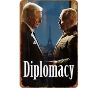 ZTLLFV Diplomacy Funny Metal Tin Sign Vintage Black Wall Art Decoration Living Room Bathroom Kitchen Poster Decor 8 * 12 Inches
