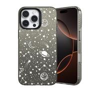 ZTOFERA Case for iPhone 16 Pro, Aesthetic Silver Phone Case with Planet Star Moon Pattern, Glossy Hard PC Back Case Silicone Bumper Shockproof Protective Cover for Girls Women - White Sky
