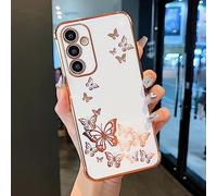 ZTOFERA Case for Samsung S23 FE 5G, Plating Butterfly Pattern Case with Electroplate Golden Edging, Flexible TPU Protective Shockproof Bumper Cover for Samsung Galaxy S23 FE - White