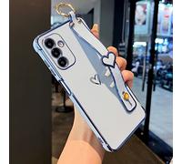 ZTOFERA Compatible with Samsung Galaxy A14 5G Case with Wrist Strap, Flexible Silicone Protective Phone Case with Heart Pattern Stand Handle Finger Holder Plating Rim Shockproof Cover, Sierra Blue