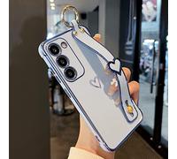 ZTOFERA Compatible with Samsung Galaxy S23 5G Case with Wrist Strap, Flexible Silicone Case with Cute Heart Pattern Hand Strap Stand Finger Holder Wristband Shockproof Cover, Sierra Blue