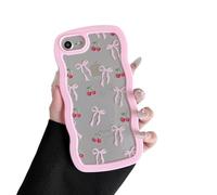 ZTOFERA for iPhone 7/8/SE Case 4.7 inch,Cute Curly Wave Frame Shape Case with Cherry Ribbon Bow Pattern, Clear Slim Shockproof Hard PC Bumper Phone Cover for Women Girls, Peach Pink