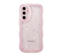 ZTOFERA for Samsung Galaxy A26 5G Case 6.7",Cute Curly Wave Case with Star Glitter,Clear Shiny Bling Soft TPU Shockproof Phone Protective Cover for Women Girls-Pink