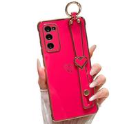 ZTOFERA Heart Case with Wristband for Samsung Galaxy S20 FE 4G/5G, Hot Pink