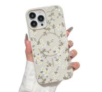 ZTOFERA Magnetic Case for iPhone 13 Pro Max, Flower Floral Pattern Glitter Soft TPU Slim Bumper Shockproof Protective Phone Cover, White Flower Beige