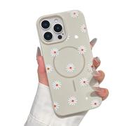 ZTOFERA Magnetic Case for iPhone 14 Pro Max, Flower Floral Pattern Glitter Soft TPU Slim Bumper Shockproof Protective Phone Cover, Daisy Beige