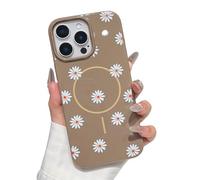 ZTOFERA Magnetic Case for iPhone 14 Pro Max, Flower Floral Pattern Glitter Soft TPU Slim Bumper Shockproof Protective Phone Cover, Daisy Brown
