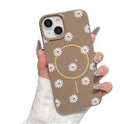ZTOFERA Magnetic Case for iPhone 15, Flower Floral Pattern Glitter Soft TPU Slim Bumper Shockproof Protective Phone Cover, Daisy Brown