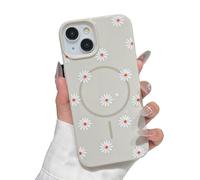 ZTOFERA Magnetic Case for iPhone 15, Flower Floral Pattern Glitter Soft TPU Slim Bumper Shockproof Protective Phone Cover, Daisy Beige