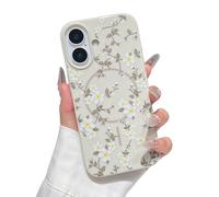 ZTOFERA Magnetic Case for iPhone 16, Flower Floral Pattern Glitter Soft TPU Slim Bumper Shockproof Protective Phone Cover, White Flower Beige