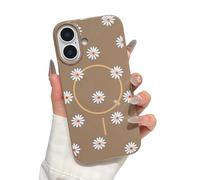 ZTOFERA Magnetic Case for iPhone 16, Flower Floral Pattern Glitter Soft TPU Slim Bumper Shockproof Protective Phone Cover, Daisy Brown