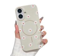 ZTOFERA Magnetic Case for iPhone 16, Flower Floral Pattern Glitter Soft TPU Slim Bumper Shockproof Protective Phone Cover, Daisy Beige