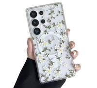 ZTOFERA Magnetic Case for Samsung Galaxy S25 Ultra 5G, Daisy Pattern Clear Case Compatible with MagSafe Wireless Charging, Soft Protective Phone Cover - Big White Flower