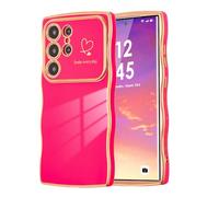 ZTOFERA Wave Case for Samsung Galaxy S25 Ultra 5G, Girls Women Cute Curly Wavy Frame Shape Soft Silicone Case, Love Heart Pattern Camera Protection Plating Rim Shockproof Cover, Hot Pink