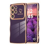 ZTOFERA Wave Case for Samsung Galaxy S25 Ultra 5G, Girls Women Cute Curly Wavy Frame Shape Soft Silicone Case, Love Heart Pattern Camera Protection Plating Rim Shockproof Cover, Dark Violet