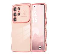 ZTOFERA Wave Case for Samsung Galaxy S25 Ultra 5G, Girls Women Cute Curly Wavy Frame Shape Soft Silicone Case, Love Heart Pattern Camera Protection Plating Rim Shockproof Cover, Pink